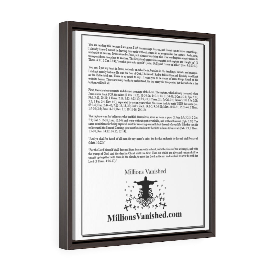 Picture Framed Canvas Left Behind Letter – Millions Vanished